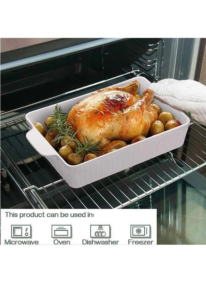 LENND Casserole Dish, 39 * 22 CM Ceramic Baking Dish, Large Lasagna Pan Deep, Casserole Dishes for Oven, 135 oz Deep Baking Pan with Handles, Oven Safe and Durable Bakeware for Lasagna, Roasts, White  - Image 4