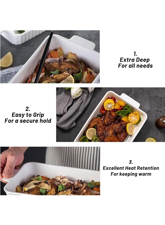 LENND Casserole Dish, 39 * 22 CM Ceramic Baking Dish, Large Lasagna Pan Deep, Casserole Dishes for Oven, 135 oz Deep Baking Pan with Handles, Oven Safe and Durable Bakeware for Lasagna, Roasts, White  - Image 5