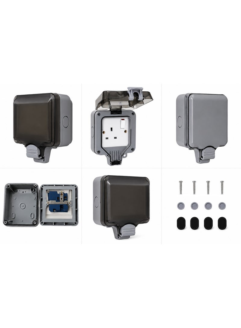 IP66 Weatherproof Outdoor Socket, 13A UK Single Switched Power Outlet with Transparent Lockable Cover, Surface-Mount Electrical Socket Box for Garden, Patio, Garage, Workshop and Outdoor Use - Image 3