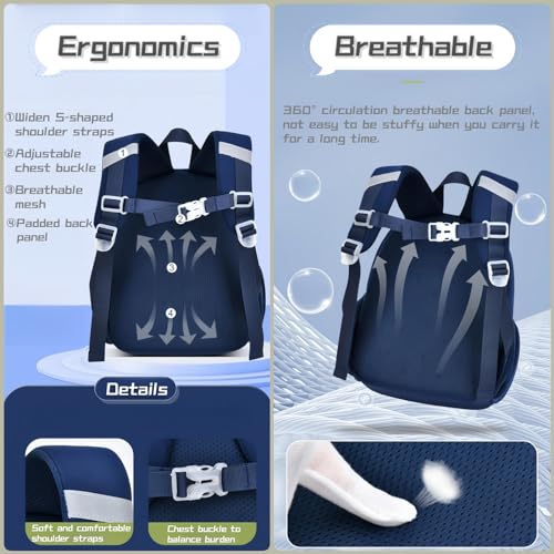 Bansusu Dinosaur Anti-lost Kids Backpack for Kindergarten Preschool Boys with Safety Leash, Lightweight Boys Small Backpack Daycare Bag, A-Dark-blue+Red - Image 5