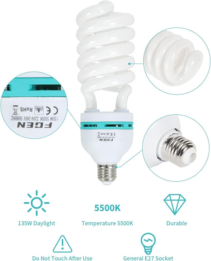 Skytex 2pcs 135W Light Bulb 5500K CFL Daylight Spiral Softbox Lighting Kit Bulb in E27 Socket for Photography Photo - Image 4