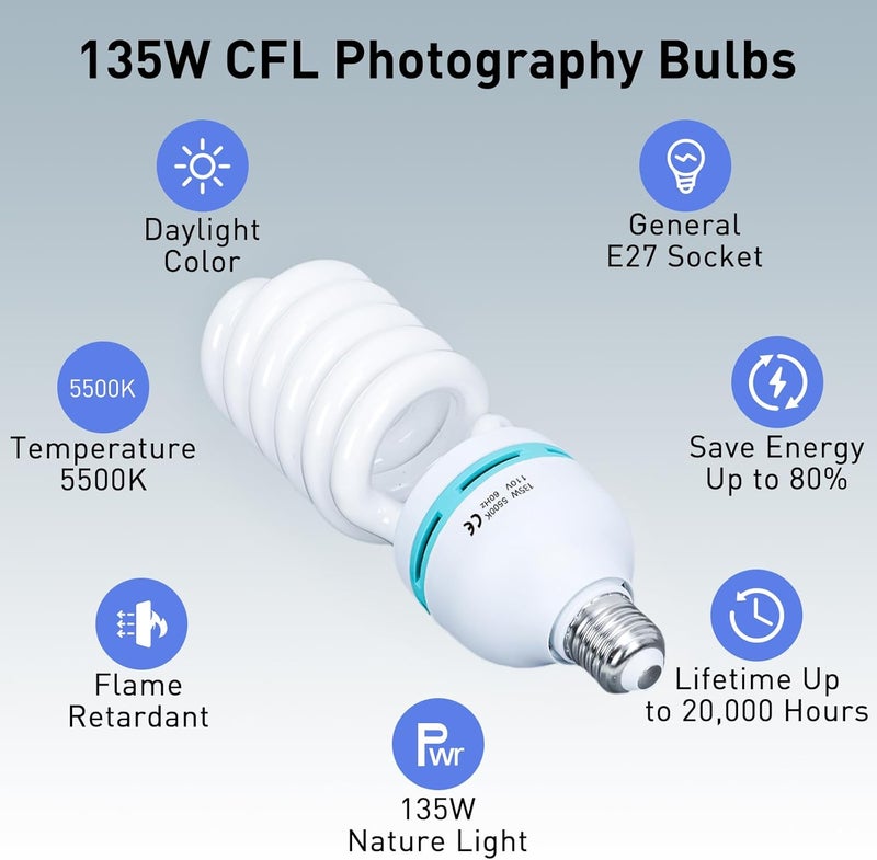 Skytex 2pcs 135W Light Bulb 5500K CFL Daylight Spiral Softbox Lighting Kit Bulb in E27 Socket for Photography Photo - Image 2