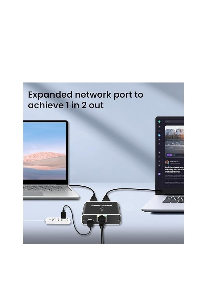 ماركة غير محددة موزع إيثرنت RJ45 من 1 إلى 2 مخرج، موزع شبكة NEWCARE بسرعة 1000 ميجابت في الثانية مع كابل طاقة USB، موصل موزع إنترنت Gigabit LAN لـ Cat 5/5e/6/7/8، يدعم جهازين يعملان في وقت واحد  - Image 3