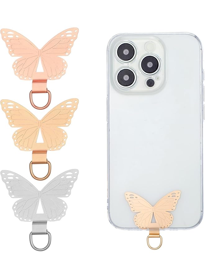 Green Tiger 3 Pack Stainless Steel Butterfly Phone Tether Tabs, Heavy Duty Metal Lanyard Strap Connectors for Secure Charm Hooks, Replacement Tabs Compatible with Full Coverage Cases, Durable Holders - Image 1