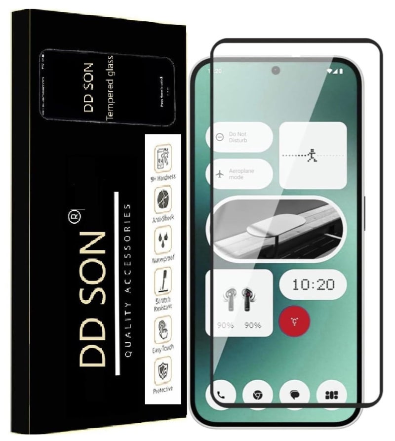 DD SON حماية شاشة زجاجية مقسّاة متوافقة مع هاتف Nothing Phone 2A / Nothing Phone 2A Plus 5G مع تغطية من الحافة إلى الحافة ومجموعة تركيب سهلة، أسود - Image 1