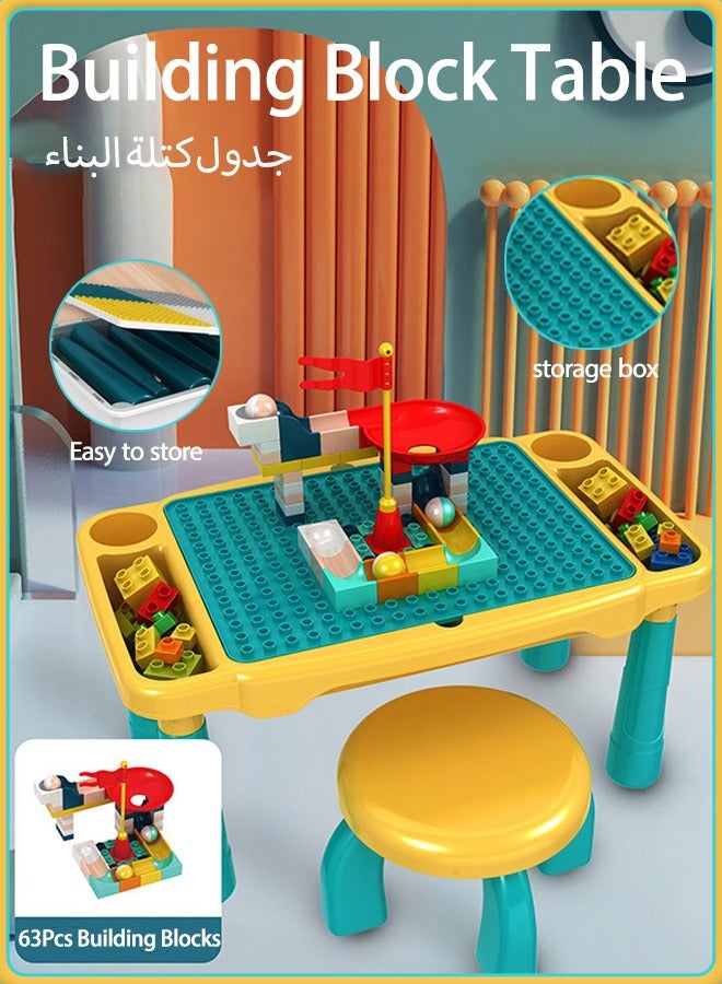 Building Block Table, Children's Multi-functional Building Block Table, Baby's Assembled Large And Small Particle Toys, Educational Puzzle Game Table With 1 Chairs (63pcs Building Blocks) - Image 1
