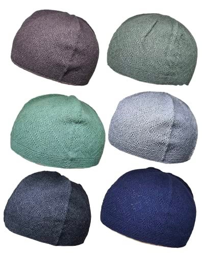Al-Ameen Muslim Gift Pack 6 Colors Muslim Beanie Prayer Cap Amn-334 Islam Kufi Hat Knit Crochet Taqiyah Takke Skull Topi Headware Eid Ramadan Gift - Image 1