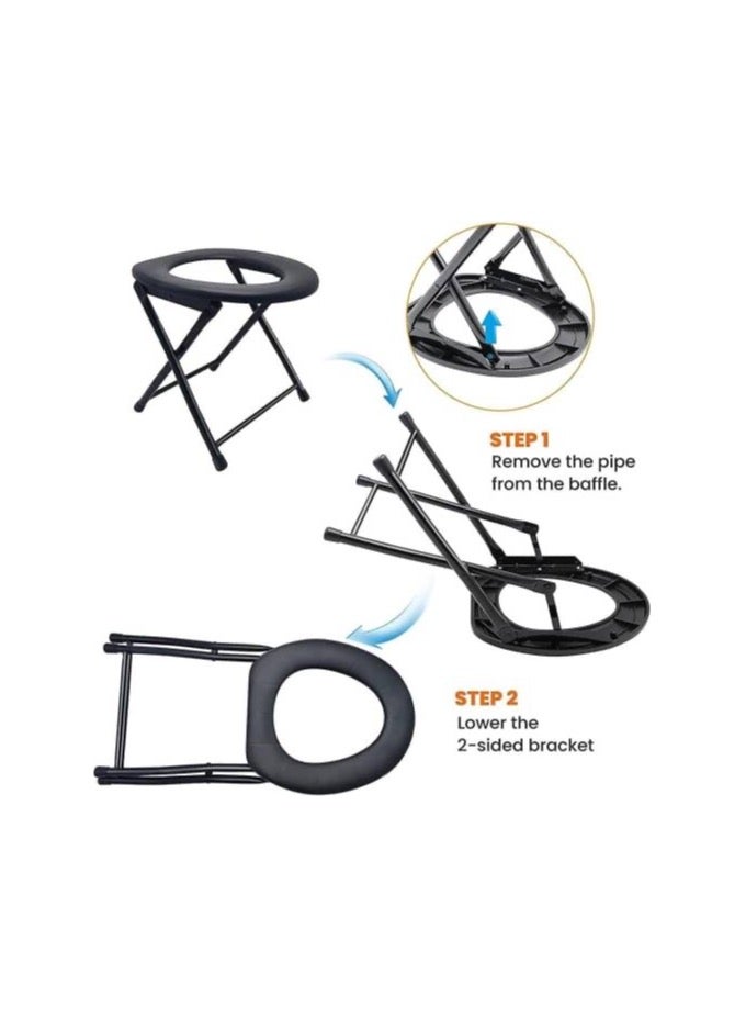 ZO7 Portable Toilet Seat, Foldable Toilet Camping Chair, Portable Commode Chair, Shower Chair, Bathroom Seat Heavy-Duty Metal Frame - Image 2