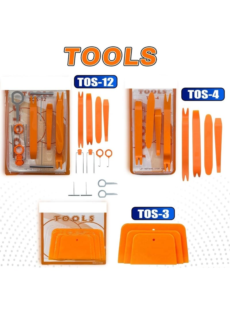 Professional Car Trim Removal Kit, Orange Plastic Pry Tools Set, TOS-12 Model, Auto Interior Panel Removal Tools - Image 2