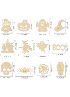 Max Fun 60Pcs Halloween Crafts Painting Wooden Slices Cutouts Ornaments Diy Unfinished Pre-Drilled Natural Wood For Kids Halloween Hanging Decorations  - Image 3