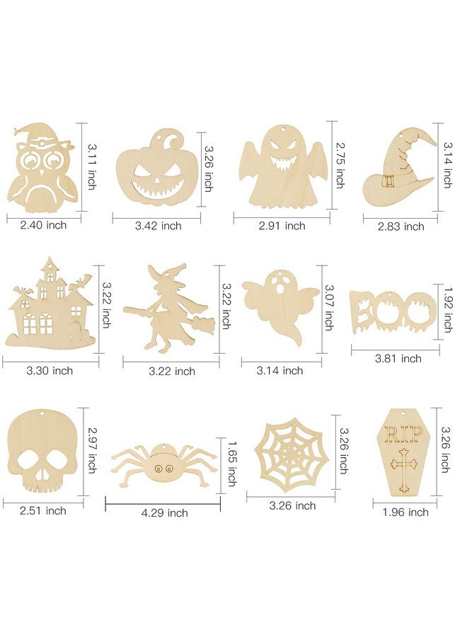 ماكس فن 60 قطعة من قطع الخشب المقطوعة لتزيين الهالوين، مصنوعة يدويًا من الخشب الطبيعي غير المكتمل والمثقوب مسبقًا للأطفال، زينة معلقة للهالوين - Image 3