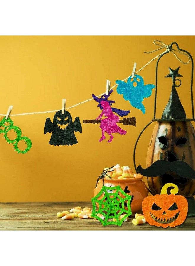 ماكس فن 60 قطعة من قطع الخشب المقطوعة لتزيين الهالوين، مصنوعة يدويًا من الخشب الطبيعي غير المكتمل والمثقوب مسبقًا للأطفال، زينة معلقة للهالوين - Image 5