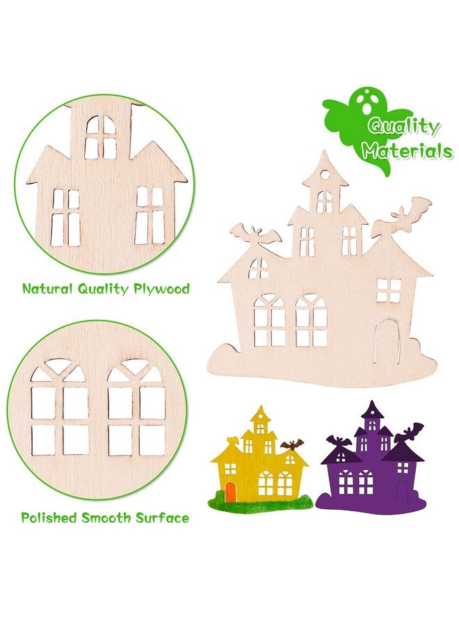 ماكس فن 60 قطعة من قطع الخشب المقطوعة لتزيين الهالوين، مصنوعة يدويًا من الخشب الطبيعي غير المكتمل والمثقوب مسبقًا للأطفال، زينة معلقة للهالوين - Image 4