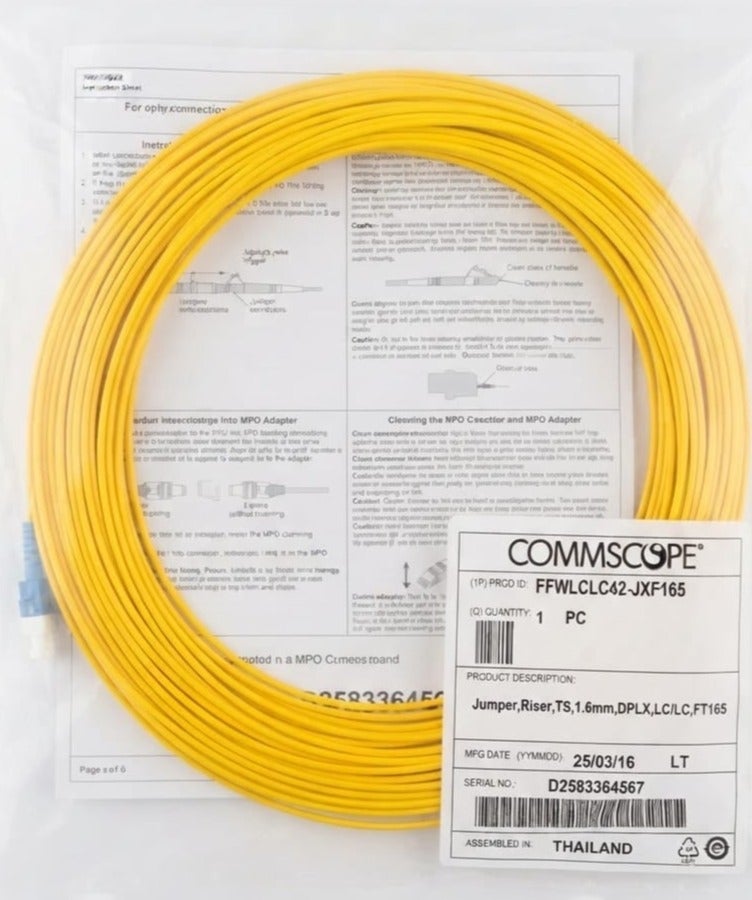 COMMSCOPE Duplex LC to LC Fiber Optic Jumper Cable, Riser, 1.6mm, Yellow, 165 Feet