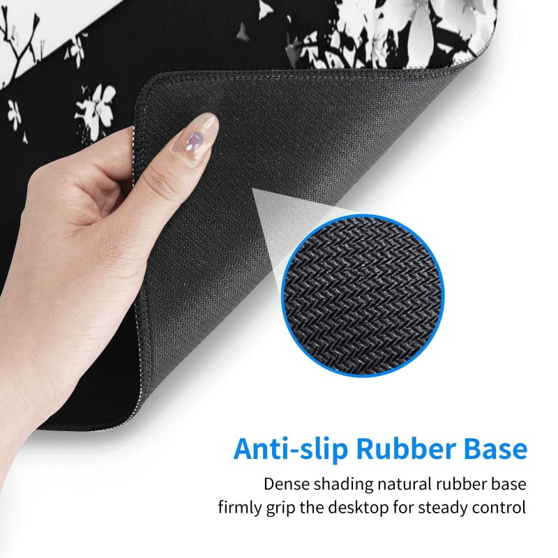 Brecoy Japanese Life Death Keyboard Mat, Black White Japanese Anime Gaming Mouse Pad for Desk with Anti-Slip Rubber Base and Stitched Edges, Japanese Sakura Pagoda Sun Mouse Pad - Image 4