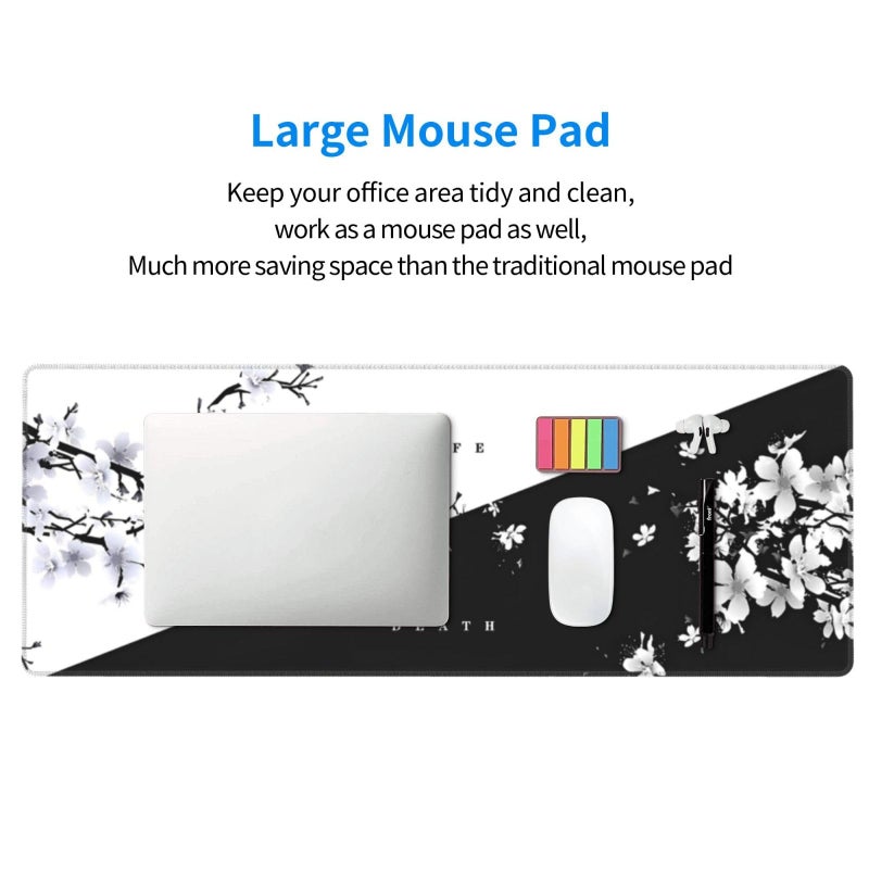 Brecoy Japanese Life Death Keyboard Mat, Black White Japanese Anime Gaming Mouse Pad for Desk with Anti-Slip Rubber Base and Stitched Edges, Japanese Sakura Pagoda Sun Mouse Pad - Image 5