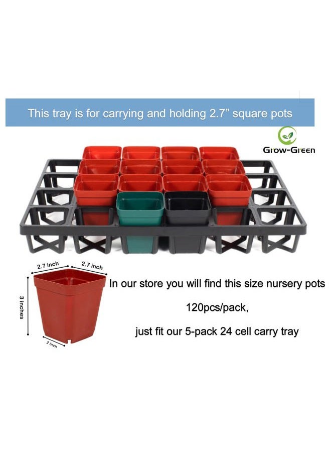 RooTrimmer 5 Pack Flower Pot Moving Tray, 24 Cell Square Nursery Pot Tray Plastic Planting Pot Carrying Trays for Moving Nursery Pot - Image 4