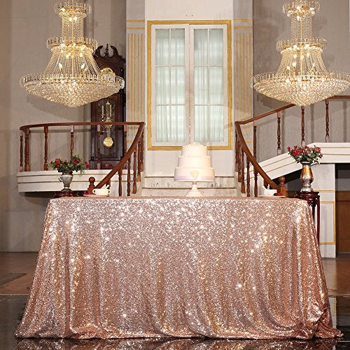 PartyDelight Sequin Tablecloth Table Overlay Square 90"x90" Rose Gold - Image 4