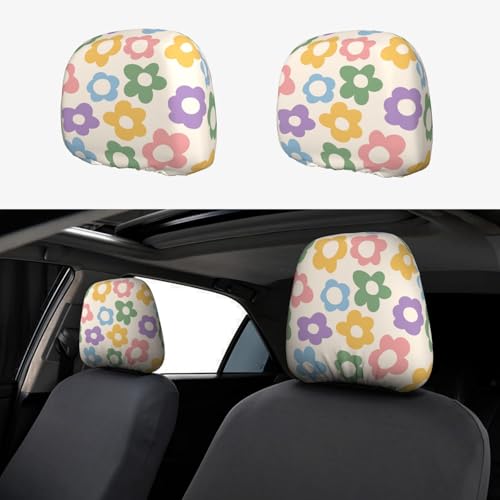 YANGDADA Vintage Groovy Flowers Cute Car Head Rest Covers 2 Piece Elastic Car Seat Headrest Protector Universal Fit Most Vehicles Auto Interior Accessories for Women Men - Image 1