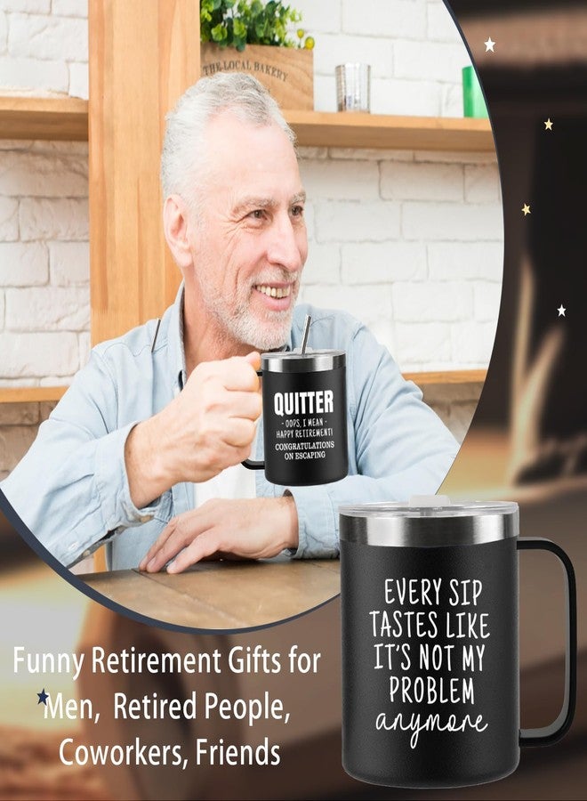 CUPLOOV Funny Retirement Gifts For Men - Quitter I Mean Happy Retirement Coffee Mug with Handle, 14oz Retired Cup Mug Xmas Gifts for Coworker Leaving,Teachers,Doctors, Boss,Friends,Dad Black - Image 2