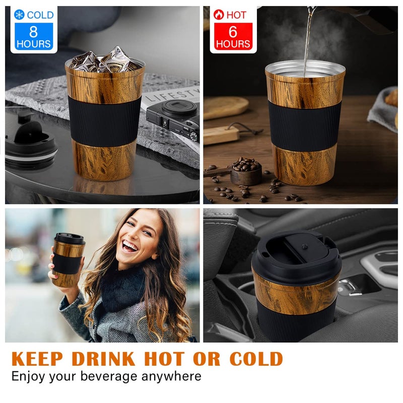 CS COSDDI 12 oz Stainless Steel Vacuum Insulated Tumbler - Coffee Travel Mug Spill Proof with Lid - Thermos Cup for Keep Hot/Ice Coffee Tea and Beer (D-wood grain) - Image 3