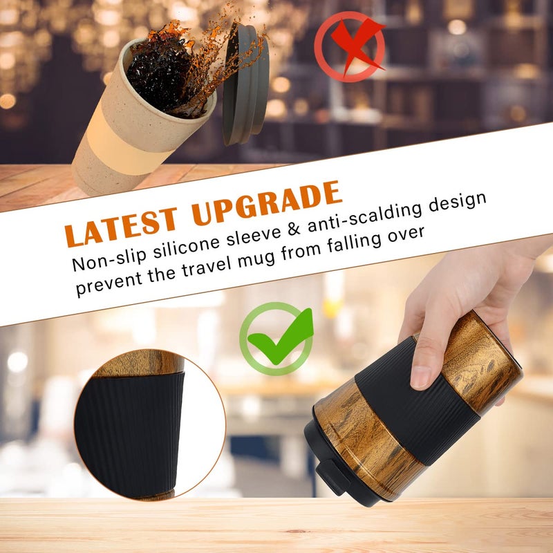CS COSDDI 12 oz Stainless Steel Vacuum Insulated Tumbler - Coffee Travel Mug Spill Proof with Lid - Thermos Cup for Keep Hot/Ice Coffee Tea and Beer (D-wood grain) - Image 4