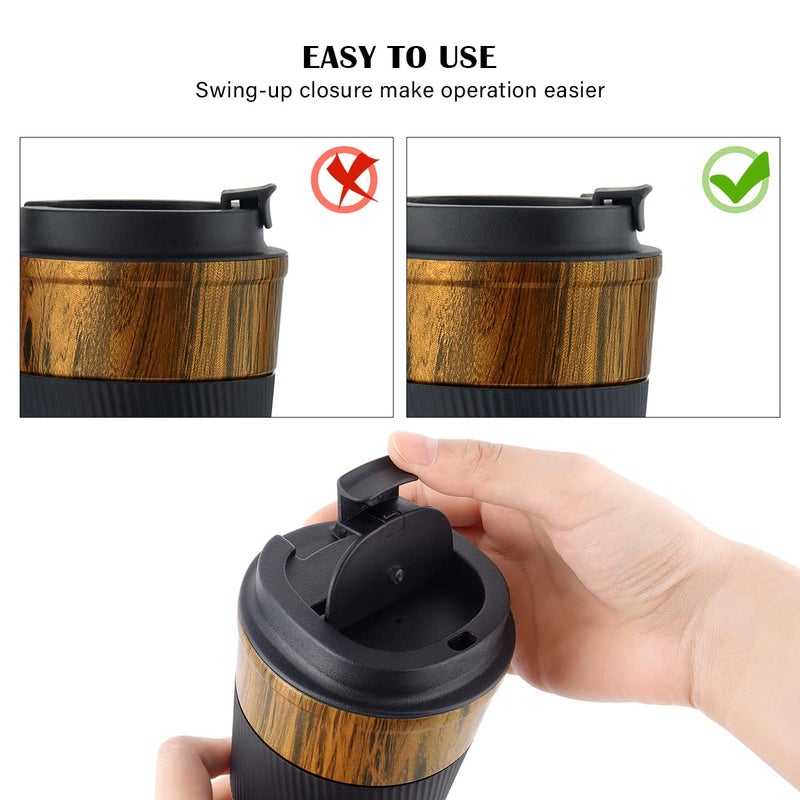 CS COSDDI 12 oz Stainless Steel Vacuum Insulated Tumbler - Coffee Travel Mug Spill Proof with Lid - Thermos Cup for Keep Hot/Ice Coffee Tea and Beer (D-wood grain) - Image 2