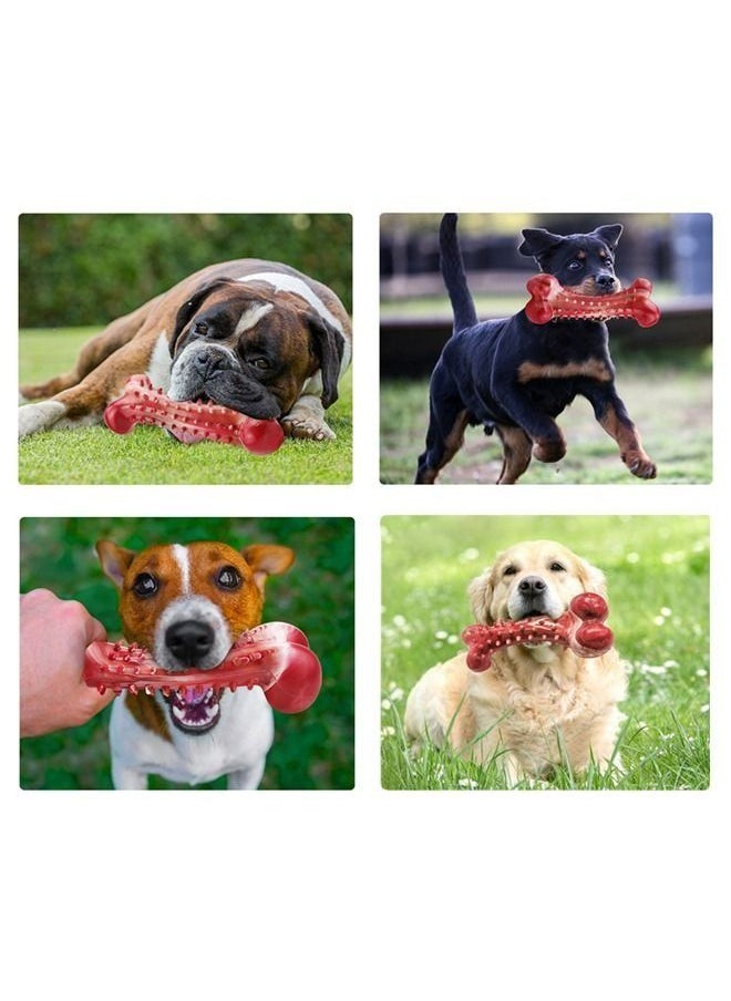 Generic - Dog Chew Toys for Aggressive Chewers Rubber Dog Bones Long Lasting Interactive Durable Dog Toys Indestructible Rubber Bone for Teeth Cleaning and Care (Red) - Image 1