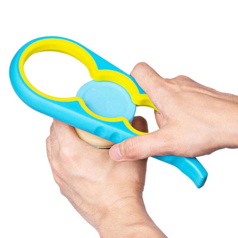 Jar Opener Bloss Non Slip Jar Bottle Opener Jar Gripper for Weak Hands Seniors With Arthritis and Children 4 in 1 MultiFunction Colorful Can Opener Kitchen Tool Get Lids Off Easily Blue Yellow