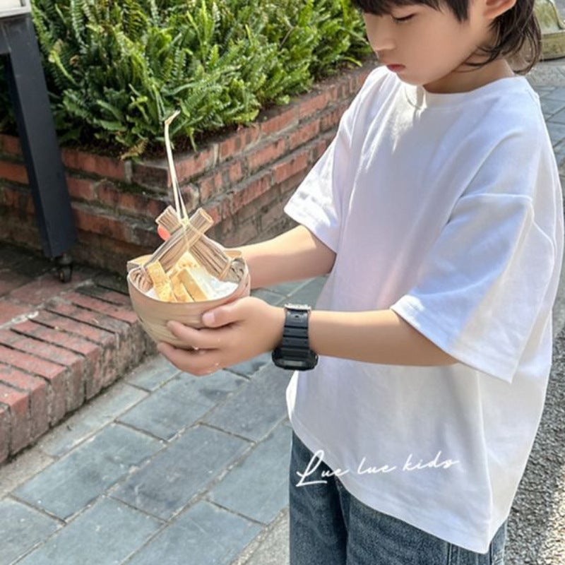 Children'S Wear Short-Sleeved Solid Color Summer Round Neck T-Shirt 100 Pure Cotton Short-Sleeved Men'S And Women'S Children'S Wear Loose Western Style T-Shirt - Image 4
