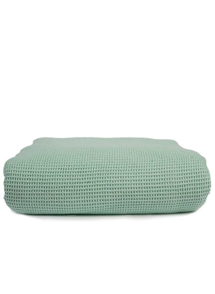 مفرش سرير كتان قطن مقاس 180*250 سم اخضر فاتح - Image 1