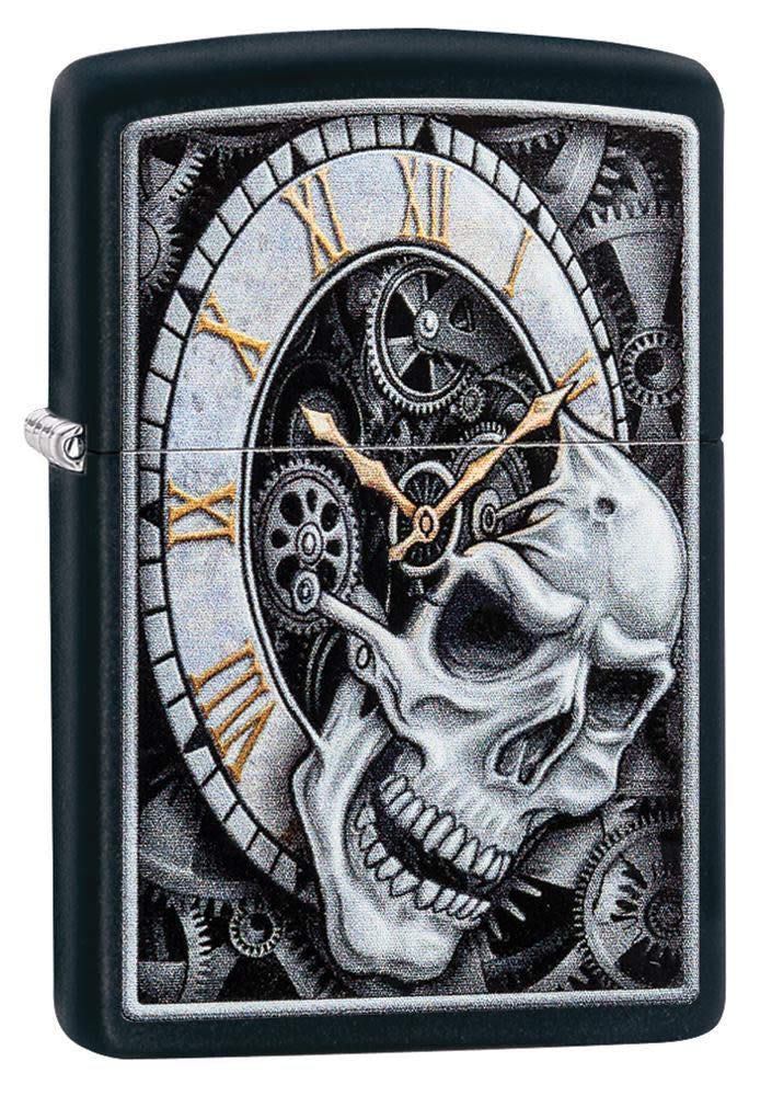 Zippo Skull Clock Design Black Matte Pocket Lighter One Size 29854 - Image 2