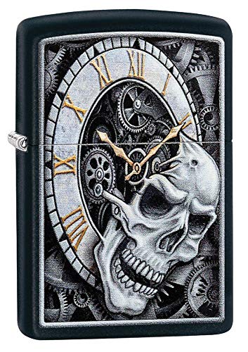 Zippo Skull Clock Design Black Matte Pocket Lighter One Size 29854 - Image 1