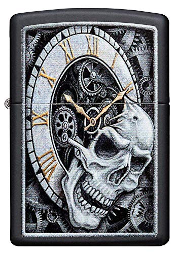 Zippo Skull Clock Design Black Matte Pocket Lighter One Size 29854 - Image 3