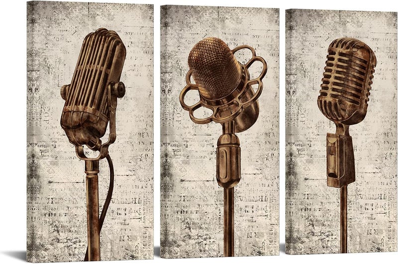 RnnJoile Vintage Studio Microphones Canvas Print Set - Image 1
