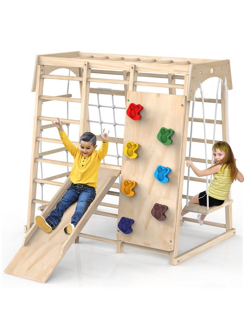 شو وو صالة ألعاب داخلية، ألعاب تسلق للأطفال الصغار، ألعاب تسلق داخلية للأطفال الصغار، مجموعة ألعاب تسلق مع زحليقة، صخرة/شبكة تسلق، قضبان قرد، لوحة رسم، لعبة أباكوس وأرجوحة - Image 1