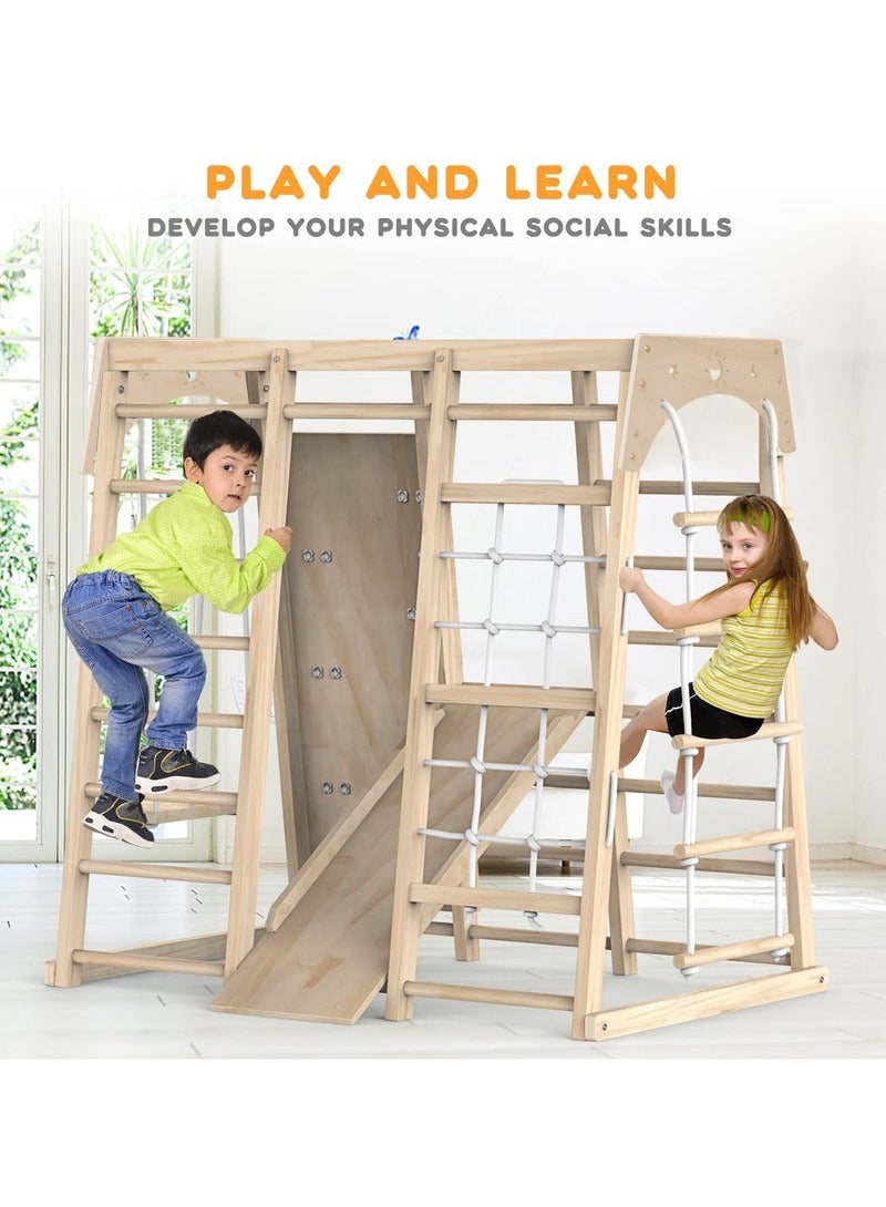 شو وو صالة ألعاب داخلية، ألعاب تسلق للأطفال الصغار، ألعاب تسلق داخلية للأطفال الصغار، مجموعة ألعاب تسلق مع زحليقة، صخرة/شبكة تسلق، قضبان قرد، لوحة رسم، لعبة أباكوس وأرجوحة - Image 4