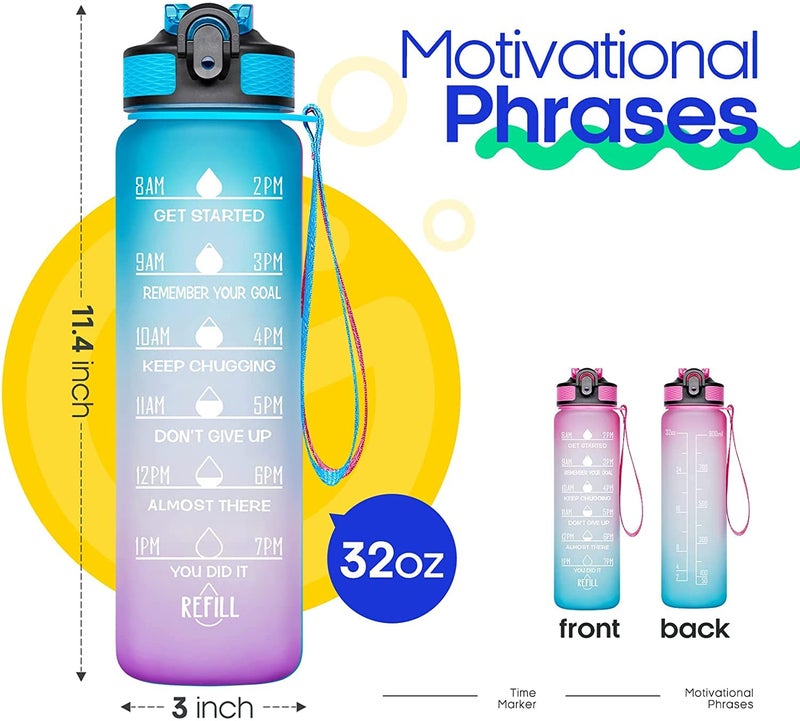 ZOKIXTO ZOKIXTO 1000Ml Leakproof BPA Free Drinking Water Bottle Straw Cup Brush with Time Marker to Ensure You Drink Enough Water Throughout The Day for Fitness and Outdoor Enthusiasts Blue  - Image 4