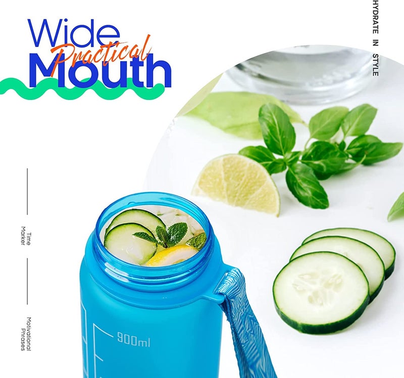ZOKIXTO ZOKIXTO 1000Ml Leakproof BPA Free Drinking Water Bottle Straw Cup Brush with Time Marker to Ensure You Drink Enough Water Throughout The Day for Fitness and Outdoor Enthusiasts Blue  - Image 5