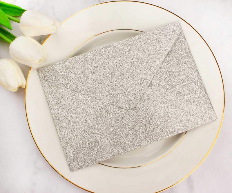 Lucky Star 25 PCS A7 Silver Sparkle Glitter Envelopes,5.35 x 7.7 inches, Perfect for 5x7 Weddings,Invitation Cards,Birthday Greeting Invite 120g Silver Glitter - Image 5