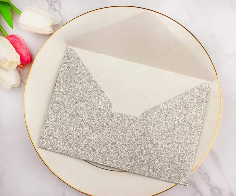 Lucky Star 25 PCS A7 Silver Sparkle Glitter Envelopes,5.35 x 7.7 inches, Perfect for 5x7 Weddings,Invitation Cards,Birthday Greeting Invite 120g Silver Glitter - Image 2