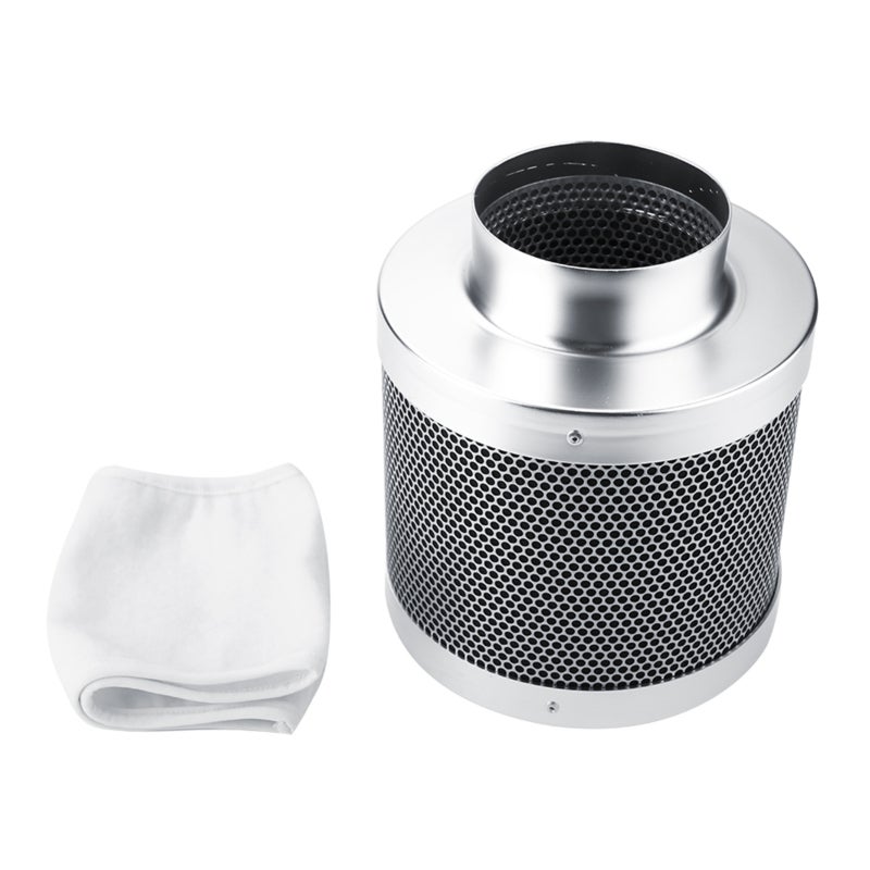4 Inch Activated Carbon Filter - 55% Open Area For Increased Air Flow, 99.9% Deodorizing Ability, Aluminum Top And Bottom, Lightweight Durable Cylindrical Air Filter For Hydroponics, Workshops, Commer - Image 1