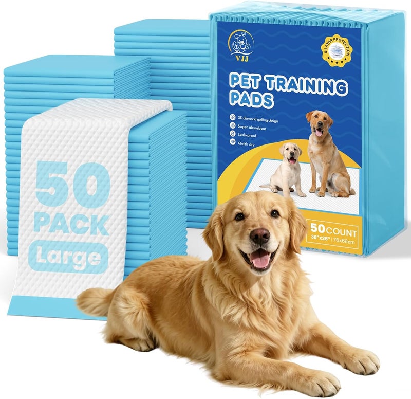 VJJ Extra Large Puppy Pads 50 Count | 30x26 Inch XL Dog Pee Pads | Super Absorbent Disposable Pee Pads for Dogs | Wee Wee Pads for Pet Training - Image 1