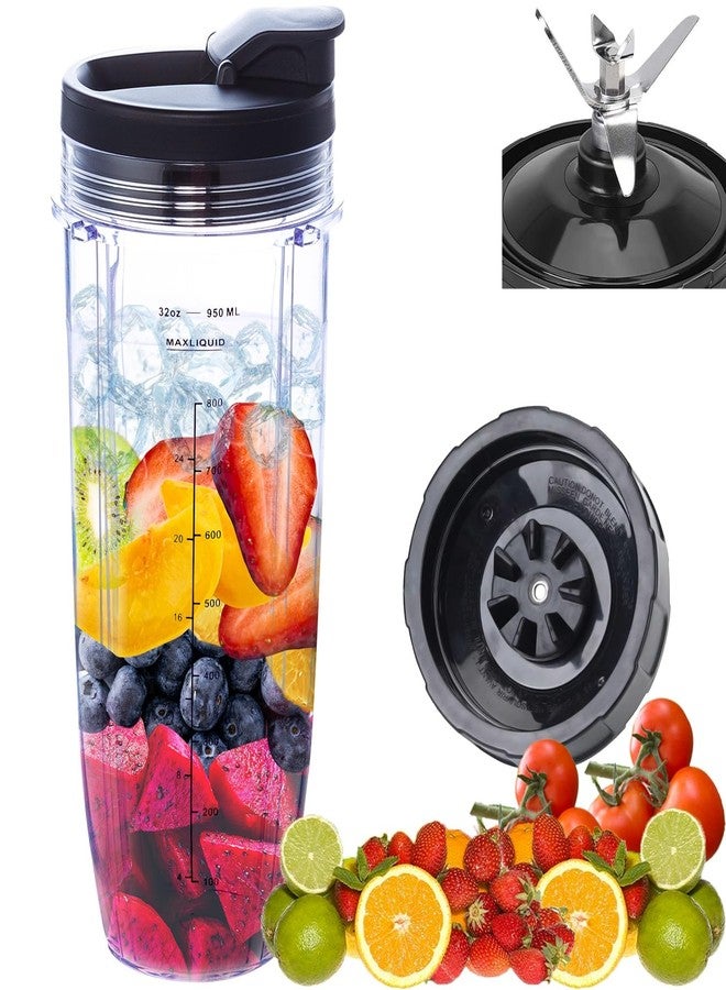 ABTER Replacement 7 Fins Male Blade&32oz Blender Cup with Lid Compatible For Nutri Ninja Blender [4 Inch Male 7 Fins Blade] - Image 1