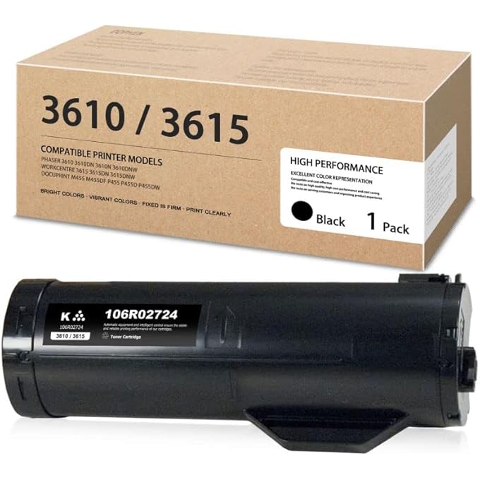 PHASER 3610 WORKCENTRE 3615 BLACK TONER CARTRIDGE - 106R02724 1 PACK HIGH CAPACITY 106R02724 TONER REPLACEMENT FOR XEROX PHASER 3610 WORKCENTRE 3615 DOCUPRINT M455 PRINTER - Image 1