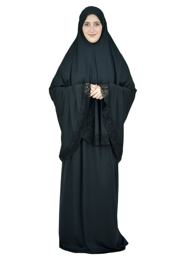 DAMAS COLLECTION Two Piece Islamic prayer dress women with Lace - Prayer Clothes for Women - Prayer Abaya For women - Jilbab 2 piece, Umrah essentials for women - Prayer set  - Image 4