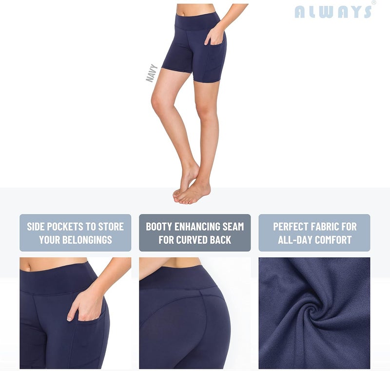 ALWAYS Womens 5 Yoga Shorts  Premium Soft Tummy Control Workout Stretch Solid Leggings Pants with Pockets Black S - Image 5