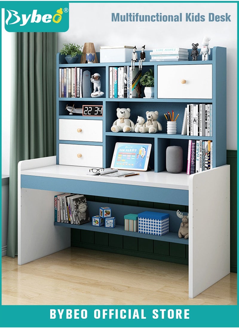 Bybeo - Kids Desks, Kid Study Table for Boys Girls, Adjustable Lifting Height Children Desk, Children's Reading Activity Desk with Multi-Tier Large-Capacity Bookshelf, for Student Write Study, 120x150x50cm - Image 1