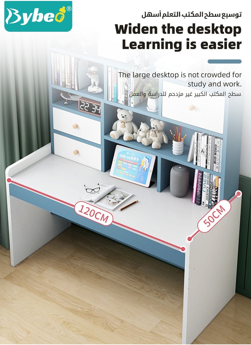 Bybeo - Kids Desks, Kid Study Table for Boys Girls, Adjustable Lifting Height Children Desk, Children's Reading Activity Desk with Multi-Tier Large-Capacity Bookshelf, for Student Write Study, 120x150x50cm - Image 1