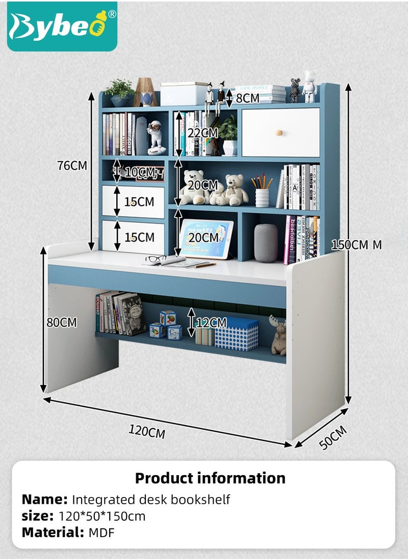 Bybeo - Kids Desks, Kid Study Table for Boys Girls, Adjustable Lifting Height Children Desk, Children's Reading Activity Desk with Multi-Tier Large-Capacity Bookshelf, for Student Write Study, 120x150x50cm - Image 1